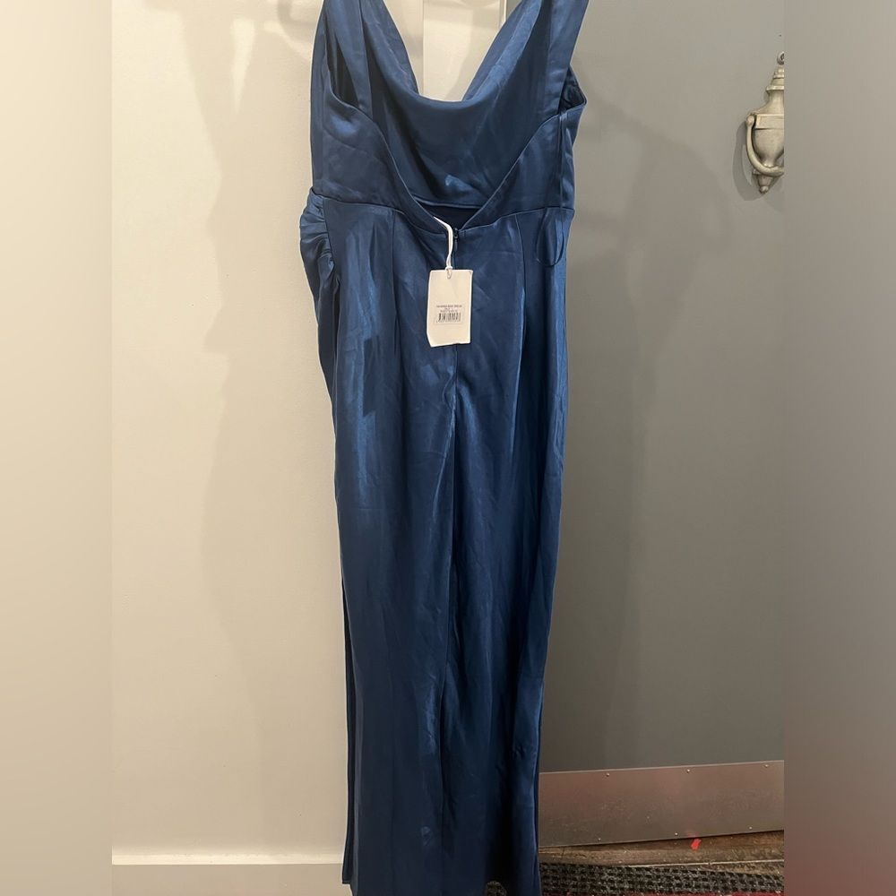 NWT Runaway the Label Maxi Midi Dress Navy Havanna Cowl Neck Wedding Guest sz L - Picture 7 of 11